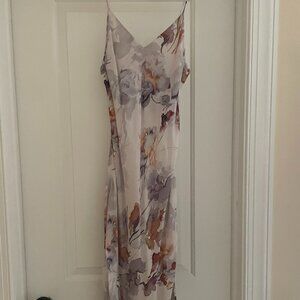 Beige Flowered Midi Slip Dress